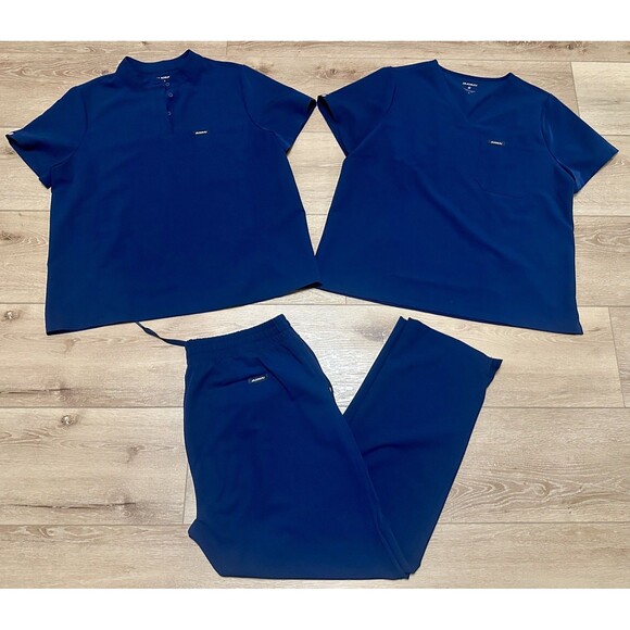 Women’s Jaanuu Scrub Set Navy Blue XL Kerr Pants & 2 Tops EUC! - Picture 1 of 7